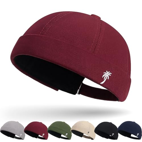 Cotton Docker Cap Seemannsmütze Hafenmütze Original Dockermütze Herren Sommer Brimless Hat Kopfbedeckung Seemannskappe Herren Verstellbar Cap Ohne Schirm Retro Brimless Hat Rolled Cuff Fischermütze von DURINM