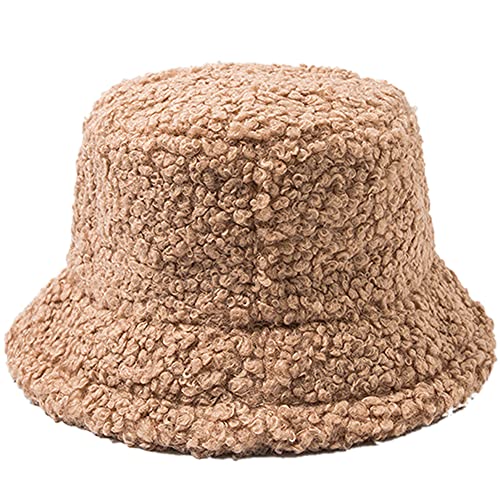 DURINM Appa Hat Damen Fischerhut Winter Appa Bucket Hat Outdoor Wintermütze Lämmer Freizeithut Fluffy Eimer Hut Kunstpelz Flauschige Fischerhüte Faltbar Verdickt Warm Mütze (Khaki) von DURINM