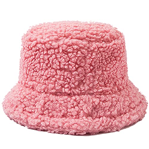 DURINM Appa Hat Damen Fischerhut Winter Appa Bucket Hat Outdoor Wintermütze Lämmer Freizeithut Fluffy Eimer Hut Kunstpelz Flauschige Fischerhüte Faltbar Verdickt Warm Mütze (Rosa) von DURINM