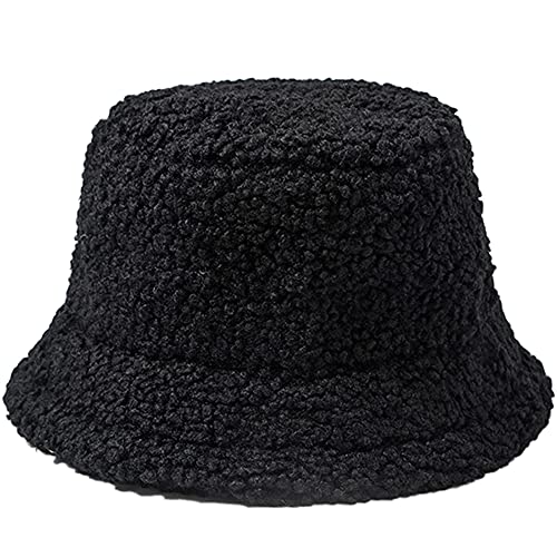 DURINM Appa Hat Damen Fischerhut Winter Appa Bucket Hat Outdoor Wintermütze Lämmer Freizeithut Fluffy Eimer Hut Kunstpelz Flauschige Fischerhüte Faltbar Verdickt Warm Mütze (Schwarz) von DURINM