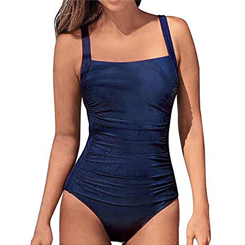 DURINM Badeanzug mit einteiligem Badeanzug und gerüster,Damen Badeanzug Tummy Control Monokinis Bauchweg Einteilige Bademode Swimwear Push Up Badeanzüge Badebekleidung, Blau, XL von DURINM
