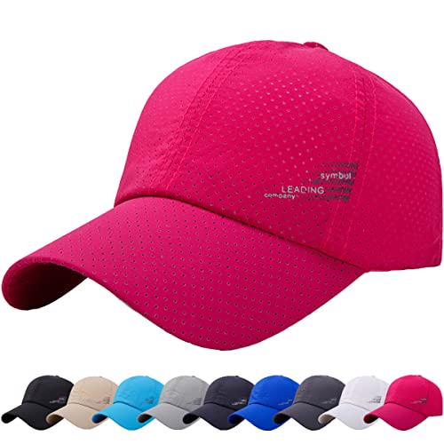 DURINM Baseball Cap Unisex Classic Masche Baseball Kappe Herren Atmungsaktive Schnell Trocknend Basecap Mesh Freizeit UV Baseballmütze Verstellbar Sport Cap (Rosenrot) von DURINM