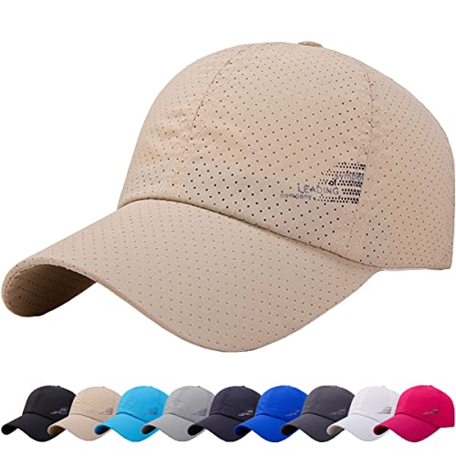 DURINM Baseball Cap Unisex Classic Masche Baseball Kappe Herren Atmungsaktive Schnell Trocknend Basecap Mesh Freizeit UV Baseballmütze Verstellbar Sport Cap (beige) von DURINM