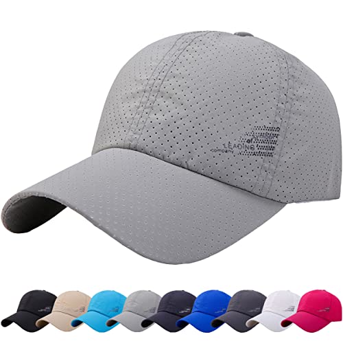 DURINM Baseball Cap Unisex Classic Masche Baseball Kappe Herren Atmungsaktive Schnell Trocknend Basecap Mesh Freizeit UV Baseballmütze Verstellbar Sport Cap (hellgrau) von DURINM