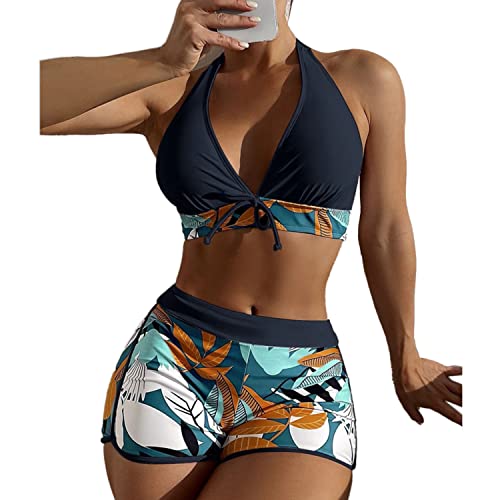 DURINM Damen Bikini Sets High Waist Schwimmanzug Zweiteiliger Badeanzug Bademode Push Up Pads Badeanzug Crossover Oberteil Triangel Strandmode Sportlich Bademode für Frauen von DURINM