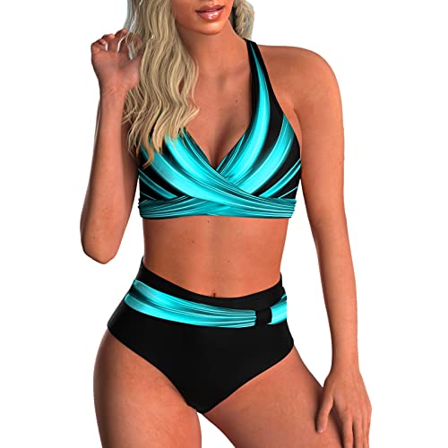 Damen Bikini Sets High Waist Schwimmanzug Zweiteiliger Badeanzug Bademode Push Up Pads Badeanzug Crossover Schwarz Oberteil Triangel Strandmode Sportlich Bademode für Frauen von DURINM