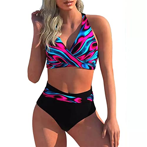 DURINM Damen Bikini Sets High Waist Schwimmanzug Zweiteiliger Badeanzug Bademode Push Up Pads Badeanzug Crossover Schwarz Oberteil Triangel Strandmode Sportlich Bademode für Frauen von DURINM