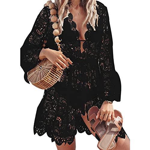 DURINM Damen Strandkleid Boho Strandponcho Damen Spitze Strandkleid V-Ausschnitt Badeanzug Bedecken Pareos Kimono Cardigan Strandkleid Boho von DURINM