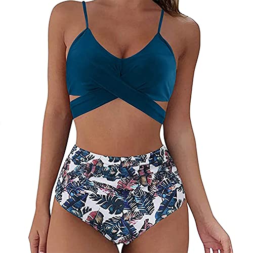 DURINM Damen Zweiteiliger Bikini Set,Damen Cross Back Badeanzüge Leopard Twist Front Bademode Kordelzug Side Bikini Sets von DURINM