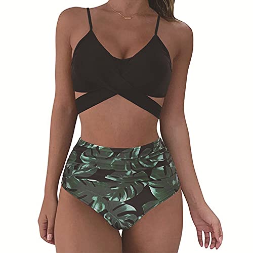 DURINM Damen Zweiteiliger Bikini Set,Damen Cross Back Badeanzüge Leopard Twist Front Bademode Kordelzug Side Bikini Sets von DURINM