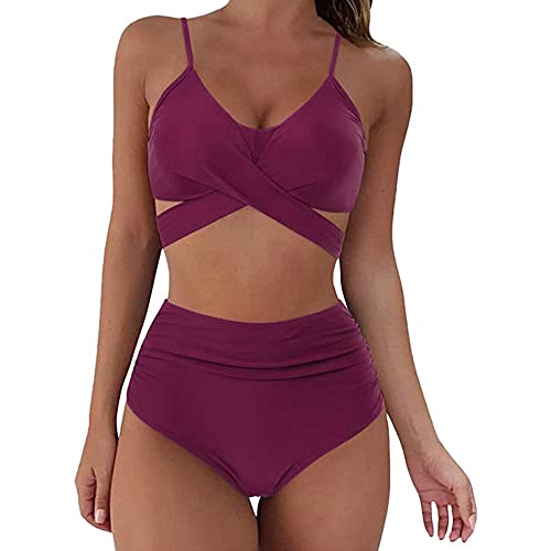 DURINM Damen Zweiteiliger Bikini Set,Damen Cross Back Badeanzüge Leopard Twist Front Bademode Kordelzug Side Bikini Sets von DURINM