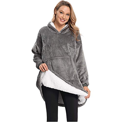 DURINM Hoodie Damen Decke Sweatshirt Übergroße Decke Sweatshirt Pullover Kapuze Langarm Kapuzenpullover Langarmshirt Super Weiche Gemütliche Riesen-Hoodie (grau) von DURINM
