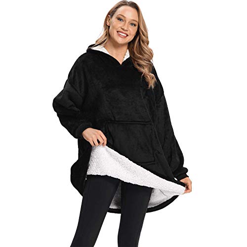 DURINM Hoodie Damen Decke Sweatshirt Übergroße Decke Sweatshirt Pullover Kapuze Langarm Kapuzenpullover Langarmshirt Super Weiche Gemütliche Riesen-Hoodie (schwarz) von DURINM