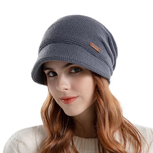 Mütze Damen Slouch Beanie Mütze Elastisch Weich Bequem Jersey Mütze Klassische Mode Longbeanie perfekt für Barette für Damen Brim Cap für Baskenmütze Dickes Fleece Gefüttert Retro-lässige Häkelmode von DURINM