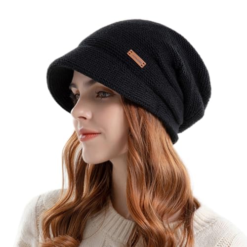 Mütze Damen Slouch Beanie Mütze Elastisch Weich Bequem Jersey Mütze Klassische Mode Longbeanie perfekt für Barette für Damen Brim Cap für Baskenmütze Dickes Fleece Gefüttert Retro-lässige Häkelmode von DURINM