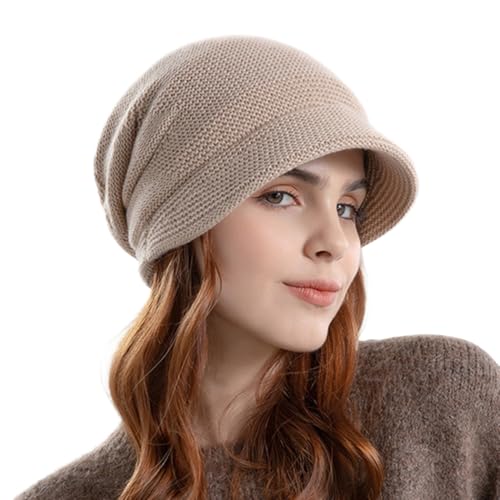 Mütze Damen Slouch Beanie Mütze Elastisch Weich Bequem Jersey Mütze Klassische Mode Longbeanie perfekt für Barette für Damen Brim Cap für Baskenmütze Dickes Fleece Gefüttert Retro-lässige Häkelmode von DURINM
