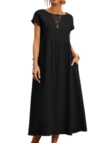 Sommerkleid Damen Kleider Sommer Casual Rundhalsausschnitt Kurzarm Freizeitkleid Blusenkleid Elegant Midikleid Casual Wickelkleid Strandkleid mit Taschen Elegant Knielang Bequem Herbstkleid Frühling Sommerkleid Damen Kleider Sommer Casual Rundhalsausschnitt Kurzarm Freizeitkleid Blusenkleid Elegant Midikleid Casual Wickelkleid Strandkleid mit Taschen Elegant Knielang Bequem Herbstkleid Frühling von DURINM