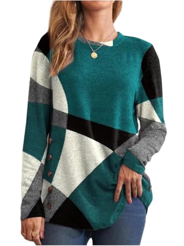 T-Shirt Damen Lässig Langarm Oberteile Rundhals Longshirt Pullover Damen Rundhalsausschnitt Locker Pulli Elegant Farbabstimmung Long Langarmshirt von DURINM