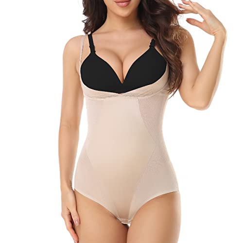 DUROFIT Body Shaper Damen Figurformender Shapewear Miederbody Bauchweg Formend Formender Shaping Bodysuit Nathlos Unterwäsche Unterbrust Beige L von DUROFIT