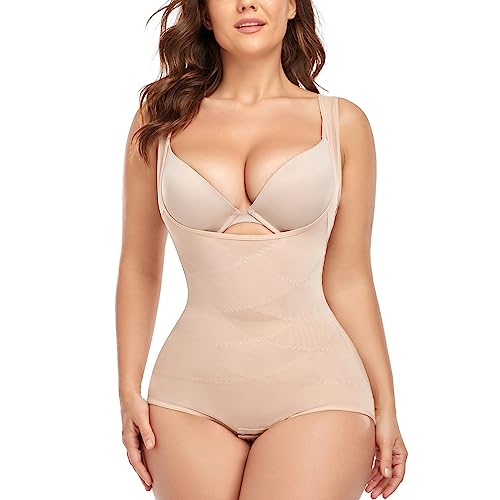 DUROFIT Body Shaper Damen Shapewear Figurformender Bodys Bauch Weg Stark Formend Taillenformer Brustfrei Bodysuit Formbody Miederbody mit 3x3 Haken atmungsaktive Nahtlose Shaper Beige 2XL von DUROFIT