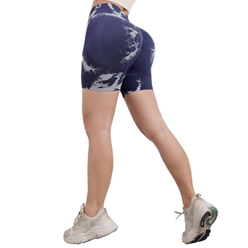 DUROFIT Damen Sports Shorts Po Push Up Leggings Short Tie Dye Booty Shorts Scrunch Butt Kurz Leggings Damen High Waist Kurze Sporthose Radlerhose Yogahose Marineblau M von DUROFIT