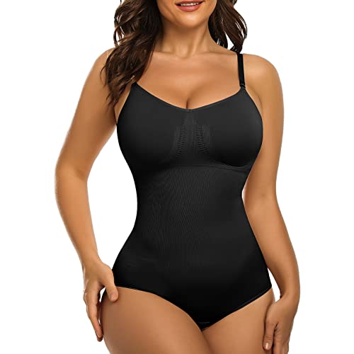 DUROFIT Figurformender BH Body Shaper Miederbody Bauchweg Stark Formend Formender Formbody Bodys Shapewear Damen Nathlos Shaping Bodysuit Unterwäsche ohne Bügel Schwarz S von DUROFIT