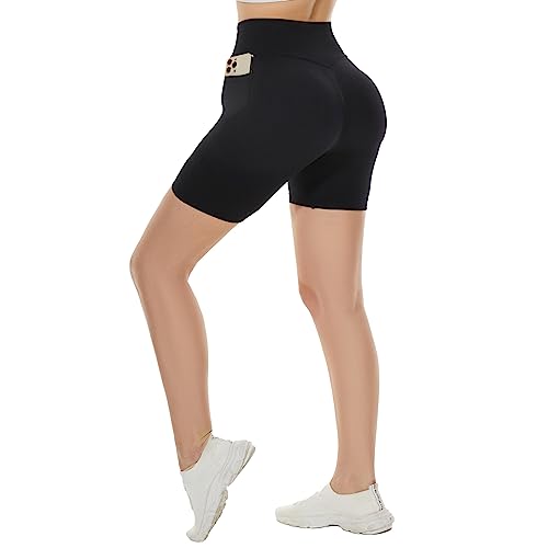 DUROFIT Damen Sports Shorts Mits Taschen Po Push Up Leggings Short Booty Shorts Scrunch Butt Kurz Leggings Damen High Waist Kurze Sporthose Radlerhose Yogahose Schwarz L von DUROFIT