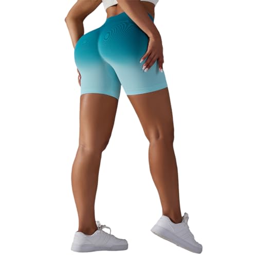 DUROFIT Po Push Up Leggings Short Booty Shorts Scrunch Butt Kurz Leggings Damen High Waist Kurze Farbverlauf Sporthose Damen Yoga Sport Shorts Leggins für Sommer Radlerhose Yogahose Grün-Weiß L von DUROFIT