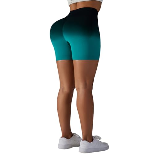 DUROFIT Po Push Up Leggings Short Booty Shorts Scrunch Butt Kurz Leggings Damen High Waist Kurze Farbverlauf Sporthose Damen Yoga Sport Shorts Leggins für Sommer Radlerhose Yogahose Schwarz-Grün L von DUROFIT