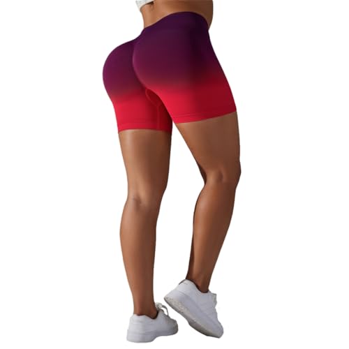 DUROFIT Po Push Up Leggings Short Booty Shorts Scrunch Butt Kurz Leggings Damen High Waist Kurze Farbverlauf Sporthose Damen Yoga Sport Shorts Leggins für Sommer Radlerhose Yogahose Weinrot-Rot L von DUROFIT