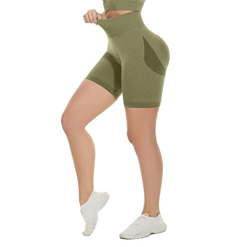 DUROFIT Damen Sports Shorts Po Push Up Leggings Short Booty Shorts Scrunch Butt Kurz Leggings Damen High Waist Kurze Sporthose Radlerhose Yogahose Grün M von DUROFIT