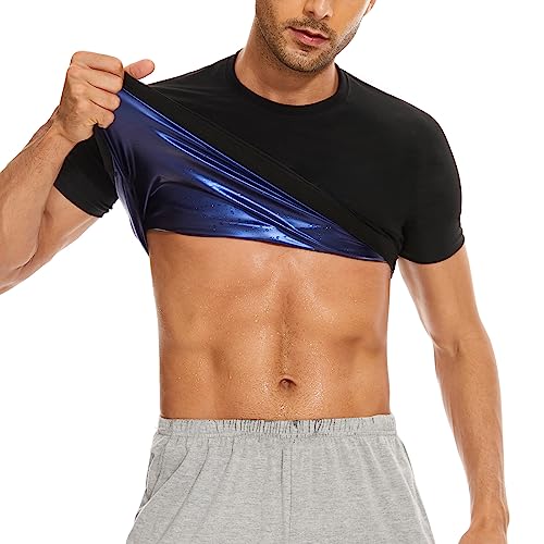 DUROFIT Sauna Shirt Herren Schweiß Weste Männer Sauna Hemd Body Shaper Workout Sport T-Shirt Laufshirt Funktionsshirt Nahtlos Oberteile Saunaweste Kompression Shirt Thermo Sauna Effekt Schwarz L von DUROFIT