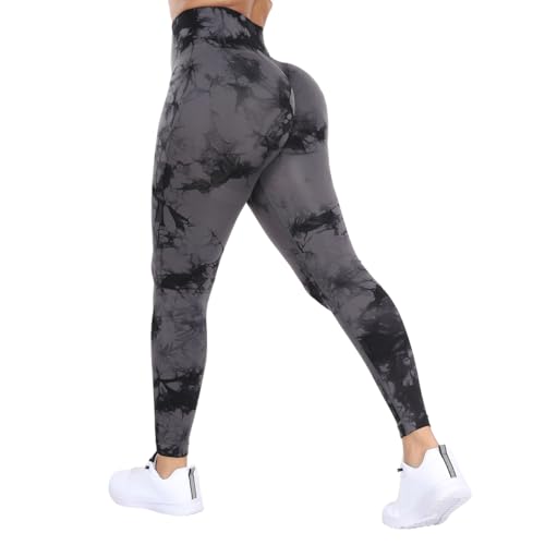 DUROFIT Scrunch Butt Leggings Damen Tie Dye High Waist Sport Leggings Po Push Up Leggings Booty Lift Leggins Gym Leggings Yoga Pants Ruched Sporthose Gray L von DUROFIT