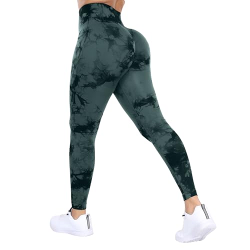 DUROFIT Scrunch Butt Leggings Damen Tie Dye High Waist Sport Leggings Po Push Up Leggings Booty Lift Leggins Gym Leggings Yoga Pants Ruched Sporthose Green L von DUROFIT