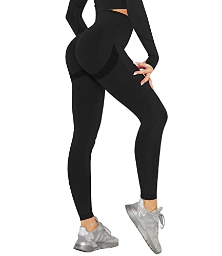 DUROFIT Scrunch Butt Leggings Damen High Waist Sport Leggings Po Push Up Leggings Booty Lift Leggins Gym Leggings Yoga Pants Ruched Sporthose Schwarz L von DUROFIT