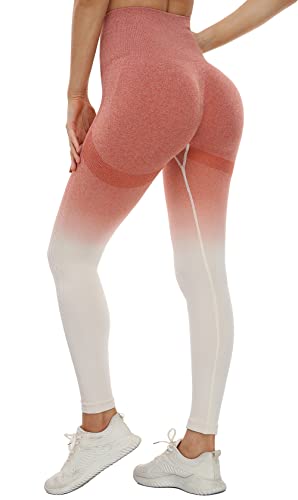 DUROFIT Sport Leggings Po Push Up Leggings Scrunch Butt Leggings Damen High Waist Booty Lift Leggins Gym Leggings Yoga Pants Ruched Sporthose Farbverlauf Orange S von DUROFIT