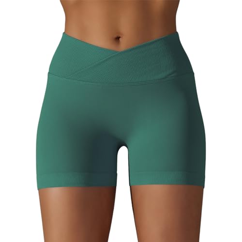 DUROFIT Sport Shorts Damen V Cross Sporthose High Waisted Booty Scrunch Butt Crossover Shorts Nahtlos Gym Shorts Leggings Kurze für Yoga Fitness Lauf Grün M von DUROFIT