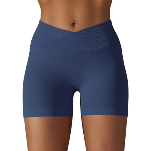 DUROFIT Sport Shorts Damen V Cross Sporthose High Waisted Booty Scrunch Butt Crossover Shorts Nahtlos Gym Shorts Leggings Kurze für Yoga Fitness Lauf Marineblau L von DUROFIT