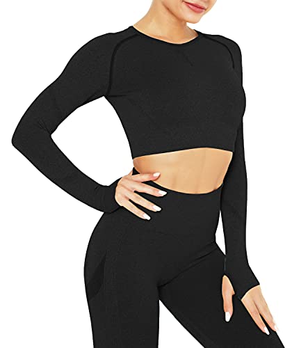 DUROFIT Sport Top Laufshirts Crop Top Sport Nahtlos Longsleeve Langarm Shirts Fitness Oberteile Workout Fitness Blusen Sporttop Sweatshirts Sportswear mit Daumenloch von DUROFIT