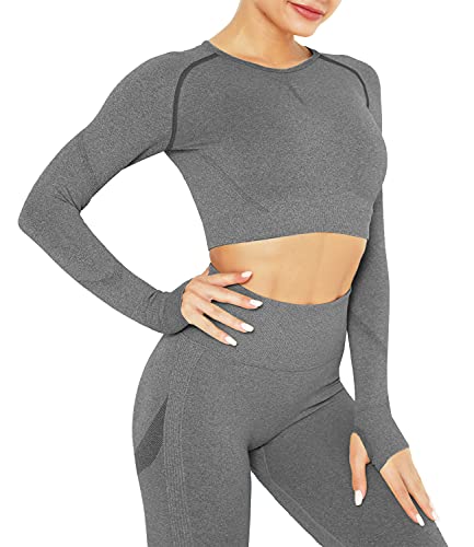 DUROFIT Sport Top Laufshirts Crop Top Sport Nahtlos Longsleeve Langarm Shirts Fitness Oberteile Workout Fitness Blusen Sporttop Sweatshirts Sportswear mit Daumenloch von DUROFIT