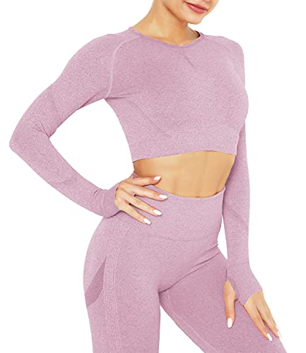 DUROFIT Sport Top Laufshirts Crop Top Sport Nahtlos Longsleeve Langarm Shirts Fitness Oberteile Workout Fitness Blusen Sporttop Sweatshirts Sportswear mit Daumenloch von DUROFIT