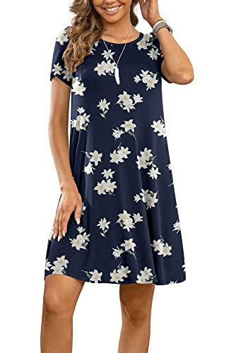 DUSDIMON Damen 2023 Sommer Freizeitkleid Kurzarm Boho Strand T-Shirt Kleider Sommerkleider Damenkleidung Cover ups, 1 x Lilienblau, XX-Large von DUSDIMON