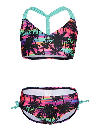 DUSISHIDAN Badeanzug Mädchen Schlinge Bikinis für Kindere Zweiteiliger Bademode Palm Tree, Palme Lila, 134-146 M(8-10) von DUSISHIDAN