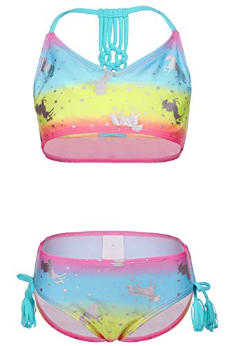 DUSISHIDAN Mädchen Bikini Zweiteiliger Bademode Handgewebte Rückseite Gefärbt Einhorn Süß Sommer Kinder Swimmanzug, Einhorn, 110-122 S(4-6) von DUSISHIDAN