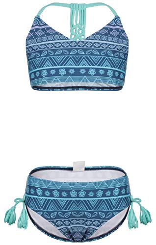 DUSISHIDAN Mädchen Bikini Zweiteiliger Bademode Handgewebte Rückseite Rüschen Hawaiian Sommer Kinder Swimmanzug, Blau 2, Gr. XL von DUSISHIDAN