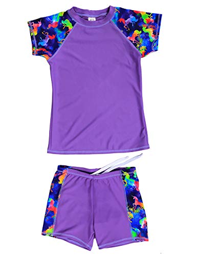 DUSISHIDAN Rash Guard Zweiteiliger Kinder Unisex Bademode Rashguard für Mädchen Jungen UV Schutz Badeanzug Kurze Ärmel und Hosen Lila von DUSISHIDAN