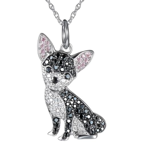 DUTACK Halskette mit Chihuahua-Anhänger mit rosa Ohren – eleganter schwarzer Hundeschmuck für Frauen, funkelndes Haustierliebhaber-Geschenk, perfektes Accessoire für Chihuahua-Besitzer, M, Legierter von DUTACK