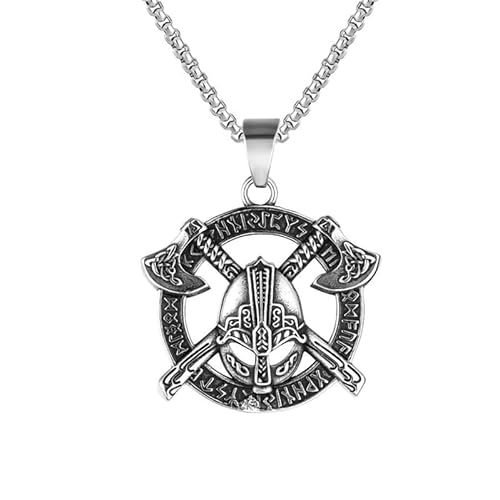 DUTACK Halskette mit keltischem Wikingeraxt-Anhänger – Edelstahl nordischer Krieger-Schmuck für Männer, zweischneidiges Kampfaxt-Amulett, einzigartiges Druiden-inspiriertes Geschenk, M, Legierter von DUTACK