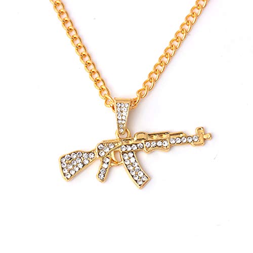 DUTACK Kreative Hip Hop Submachine Gun Anhänger Halskette Kristall Ak 47 Strass Bling Kette Halskette Damen Herren Rapper Schmuck, Zink, Kein Edelstein von DUTACK