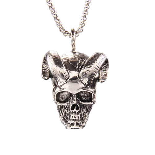 DUTACK Neo Gothic Silber Farbe Teufel Ziege Schädel Anhänger Halskette Männer Frauen Rot Cz Kopf Horn Biker Punk Stil von DUTACK